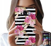 ETUI DO SAMSUNG GALAXY S8 - KWIATKI W CZARNO - BIAŁE PASKI WZORY