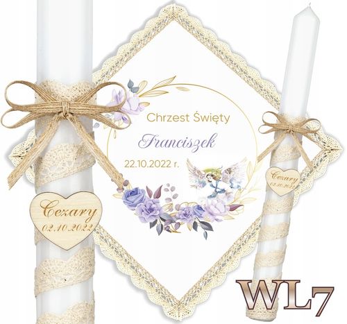 Szatka i świeca do chrztu BOHO Chrzest pudełko grawer serce EKO Topaz WL na Arena.pl