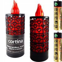 ŚWIECA LED CZARNA DEKORACYJNA AŻUR WKŁAD ZNICZ CZERWONY NA BATERIE AA R6