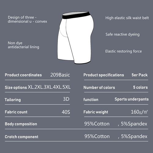 Bokserki męskie bawełniane zestaw 5 sztuk majtki długie oddychające S na Arena.pl