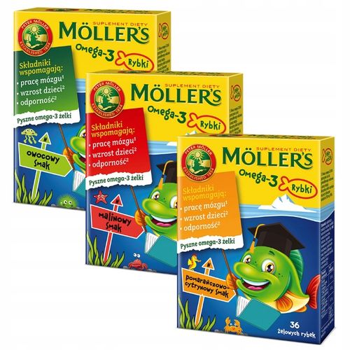 3x Möller's Omega-3 RYBKI mix SMAKÓW żelki 36szt ODPORNOŚĆ dla dzieci TRAN na Arena.pl