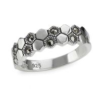 srebrny pierścionek plastry miodu z markazytami pdm5528