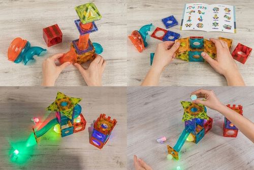 KLOCKI MAGNETYCZNE ŚWIĘCĄCE TOR KULKOWY KLOCKI KONSTRUKCYJNE KULODROM 110EL na Arena.pl