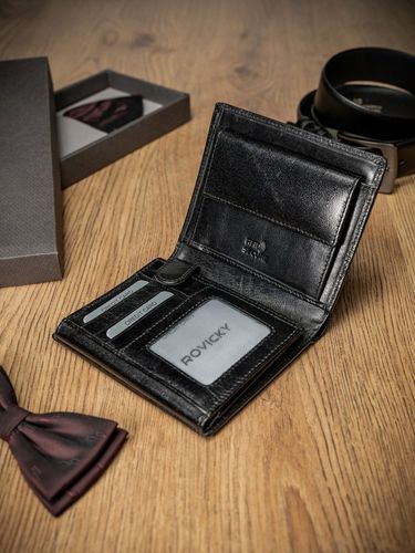 elegancki pionowy portfel męski bez zapięcia ze skóry naturalnej - rovicky na Arena.pl