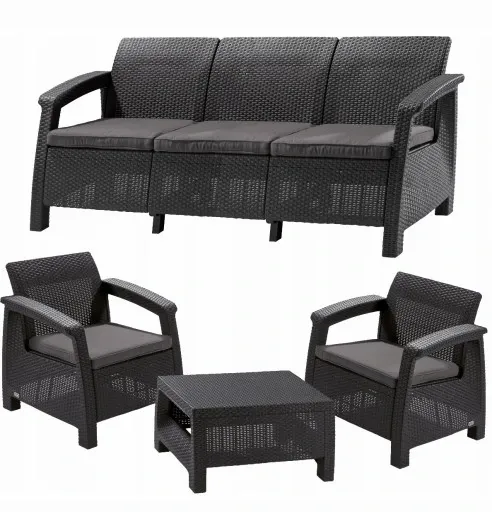 KOMPLET MEBLI WYPOCZYNKOWY RATTAN CORFU MAX GRAFIT 5 OS ALIBERT OGRÓD zdjęcie 1