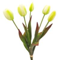 TULIPAN sztuczny TULIPANY SILIKONOWE BUKIET 5 sztuk BIAŁE ZIELONE