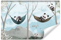 Fototapeta Dziecięca PANDY Las Kwiaty Góry Pejzaż Ptaki 405cm x 270cm