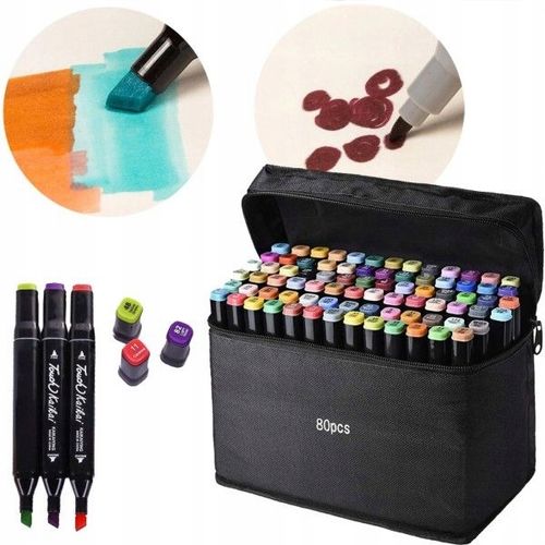 MARKERY ALKOHOLOWE ZESTAW 80SZT FLAMASTRY DWUSTRONNE PISAKI MAZAKI + TORBA na Arena.pl