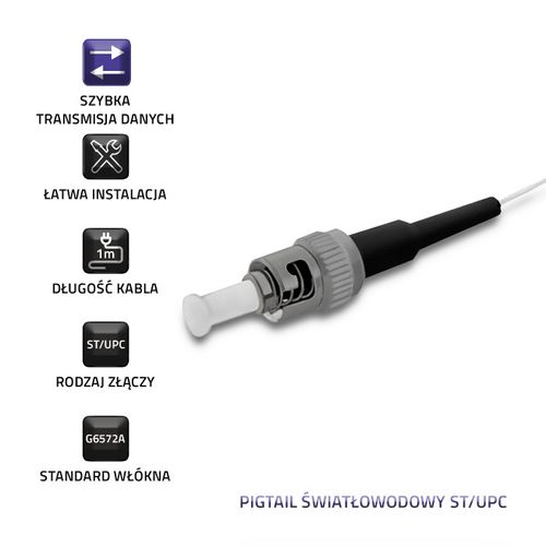 Qoltec Pigtail światłowodowy ST/UPC | Singlemode | OD0.9 | G657A2 | 1m na Arena.pl