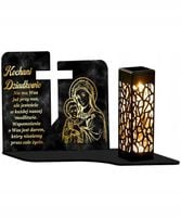 Znicz Solarny Premium XL 22 cm Marmur Maryja – Duży Wieczny Znicz na