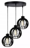 LAMPA ZWIS SUFITOWA WISZĄCA ŻYRANDOL CZARNY LOFT KLOSZ DREWNO CZARNE 3x E27