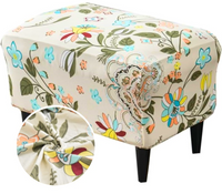 POKROWIEC NA PODNÓŻEK PUF ELASTYCZNY GŁADKI GRAFIKA KWIATY KREMOWY