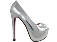 Srebrne lustrzane szpilki na platformie odkryty palec 35