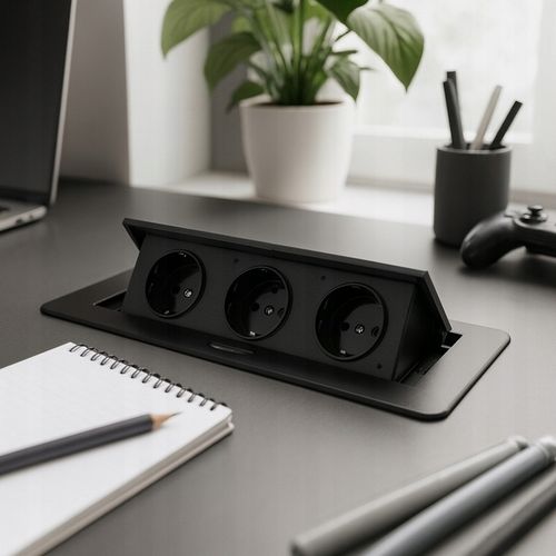 GNIAZDO ELEKTRYCZNE POTRÓJNE CHOWANE W BLAT NABLATOWE GNIAZDKO CZARNE na Arena.pl