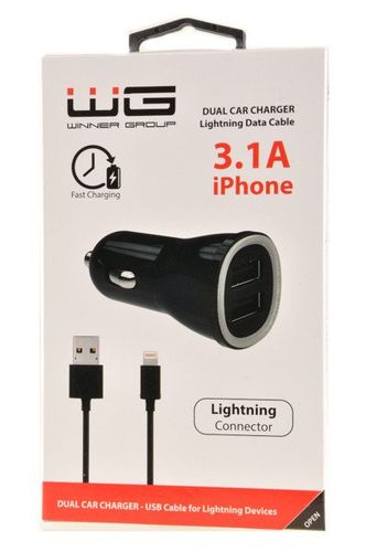 Ładowarka samochodowa Winner Group 2xUSB 3.1A+Kabel LIGHTNING -1m czarny na Arena.pl