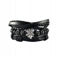Bransoletka MĘSKA skórzana EKOSKÓRA ZESTAW Komplet 3szt CZARNA WILK