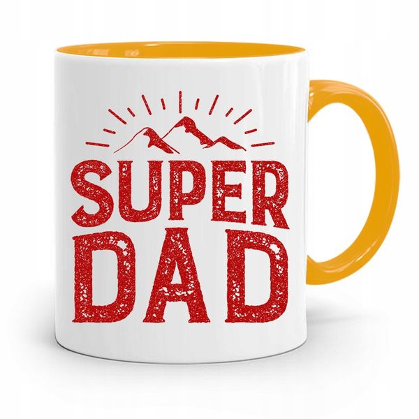 Kubek Żółty Prezent Na Dzień Ojca Super Dad Z Nadrukiem Ze Zdjęciem zdjęcie 1