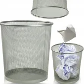 KOSZ BIUROWY NA ŚMIECI METALOWY SREBRNY 27X29CM SIATKOWY POJEMNIK