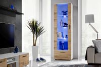 Witryna Szklana Regał Salon Biały/Dąb Wotan z Półkami LED 192x60