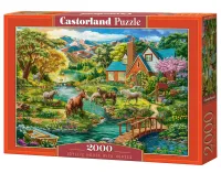 Puzzle z widokiem na malowniczy dom i konie - Castorland 2000 elementów