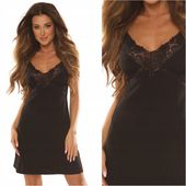 Seksowna koszulka nocna z wiskozy z koronką De Lafense Noela 639 czarna S