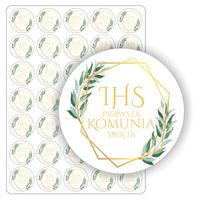 ETYKIETY naklejki PIERWSZA KOMUNIA ŚWIĘTA upominki dla gości ihs 4 cm