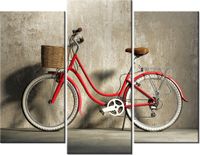 70 90CM OBRAZ 3 ELEM CZERWONY ROWER ŚCIENNY DRUK PŁÓTNO