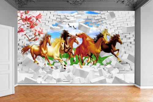 Fototapeta KONIE DZIURA W ŚCIANIE CEGŁY 200x130 na Arena.pl