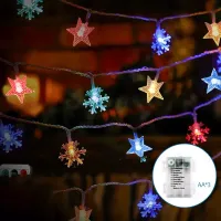 Lampki choinkowe gwiazdy i śnieżynki 50LED multikolor 5m na baterie AA dla wyjątkowego klimatu