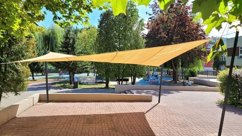 ŻAGIEL PRZECIWSŁONECZNY OGRODOWY BARDZO MOCNY HDPE TRÓJKĄT PIASKOWY 7X7X7 na Arena.pl