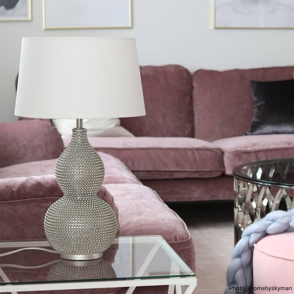 Abażurowa lampa stołowa Lofty 4001840-6508 do salonu biała srebrna zdjęcie 5