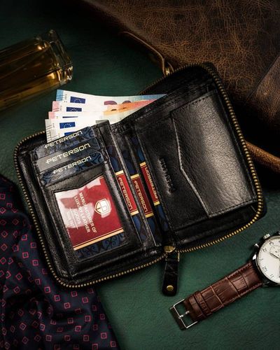 duży, skórzany portfel męski zapinany na suwak - peterson na Arena.pl