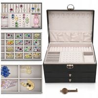 CZARNA SZKATUŁKA NA BIŻUTERIĘ NA KLUCZYK ORGANIZER PUDEŁKO KUFEREK