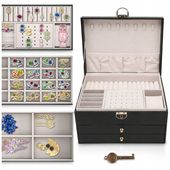 CZARNA SZKATUŁKA NA BIŻUTERIĘ NA KLUCZYK ORGANIZER PUDEŁKO KUFEREK