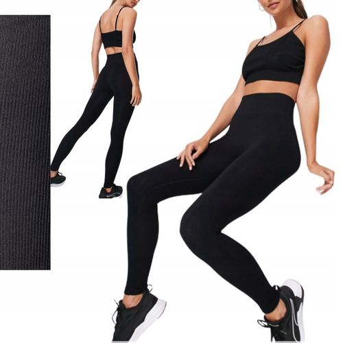 Legginsy PRĄŻKOWANE modelujące WYSOKI STAN wyszczuplające DŁUGIE prążek M/L na Arena.pl