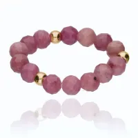 PIERŚCIONEK NA GUMCE KAMIEŃ NATURALNY FASETOWANY RODOCHROZYT KREATYWNOŚĆ