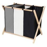 Kosz na pranie 105 L z trzema materiałowymi komorami, składany, czarny, szary, ecru