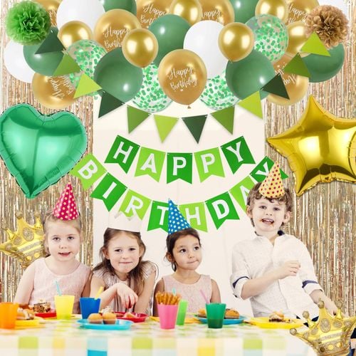 Zestaw Dekoracji Urodzinowych Złoto Zielony Baner Balony Gwiazdki Girlanda na Arena.pl
