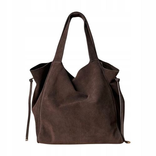 Czekoladowa zamszowa torebka shopper worek XL ZAMSZ NATURALNY Vera Pelle A4 na Arena.pl