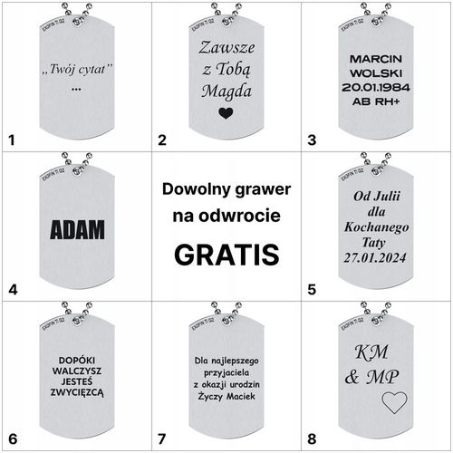 Nieśmiertelnik Tytanowy Orzeł 3RP z GRAWEREM GRATIS + Łańcuszek WHEAT na Arena.pl