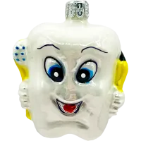 Bombka choinkowa szklana: Uśmiechnięty ząbek z pastą i szczoteczką: żółty