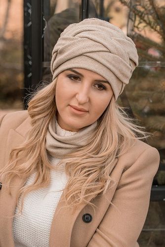 Turban Olga O/6 - Turbany Chusty po chemioterapii beżowy zimowy na Arena.pl