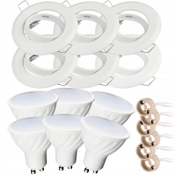 ZESTAW 6x LED GU10 8W OPRAWA halogen BIAŁA OKRĄGŁA zdjęcie 1