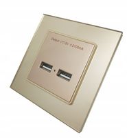 GNIAZDKO SZKLANE Z 2 x USB Złote KONTAKT + PUSZKA