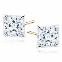 DELIKATNE POZŁACANE SREBRNE KOLCZYKI WKRĘTKI KWADRAT 6MM BIAŁE CYRKONIE