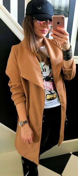 PŁASZCZ blogger KLASYCZNY klapy pasek CZERWONY zdjęcie 6