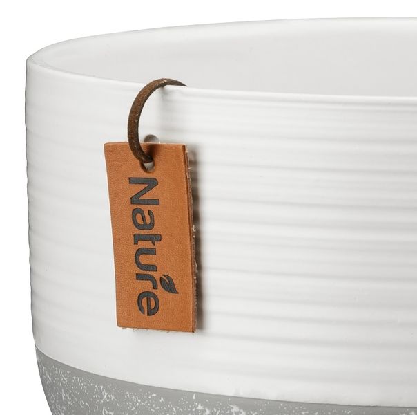 Osłonka doniczka ceramiczna niska 17x9 cm PEONY biały szary jasny wzór tłoczony zawieszka Nature zdjęcie 2