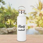 Biały metalowy termos z rączką 750 ml z Twoim nadrukiem