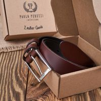 pasek męski skórzany brązowy 100 cm ze srebrną klamrą