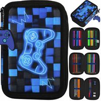 PIÓRNIK SZKOLNY TRZYKOMOROWY Z WYPOSAŻENIEM DLA CHŁOPCA PIXEL PAD GAME